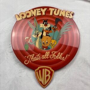 Vtg Looney Tunes Wall Art 90s Plaque That's All Folks Bugs Bunny & Cast Man Cave